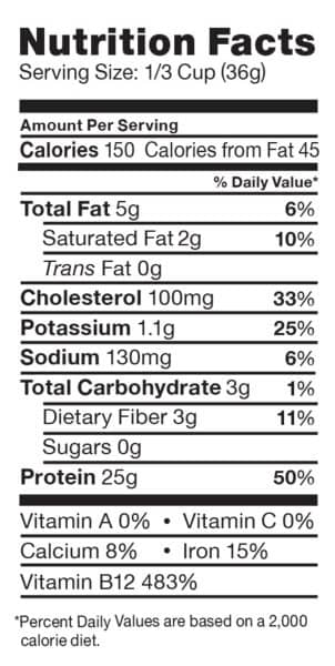 Cricket Powder Nutrition Label