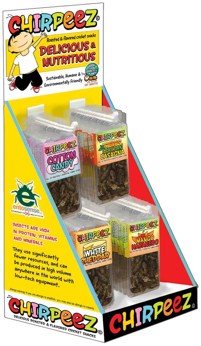 Chirpeez Flavored Cricket Snacks Display